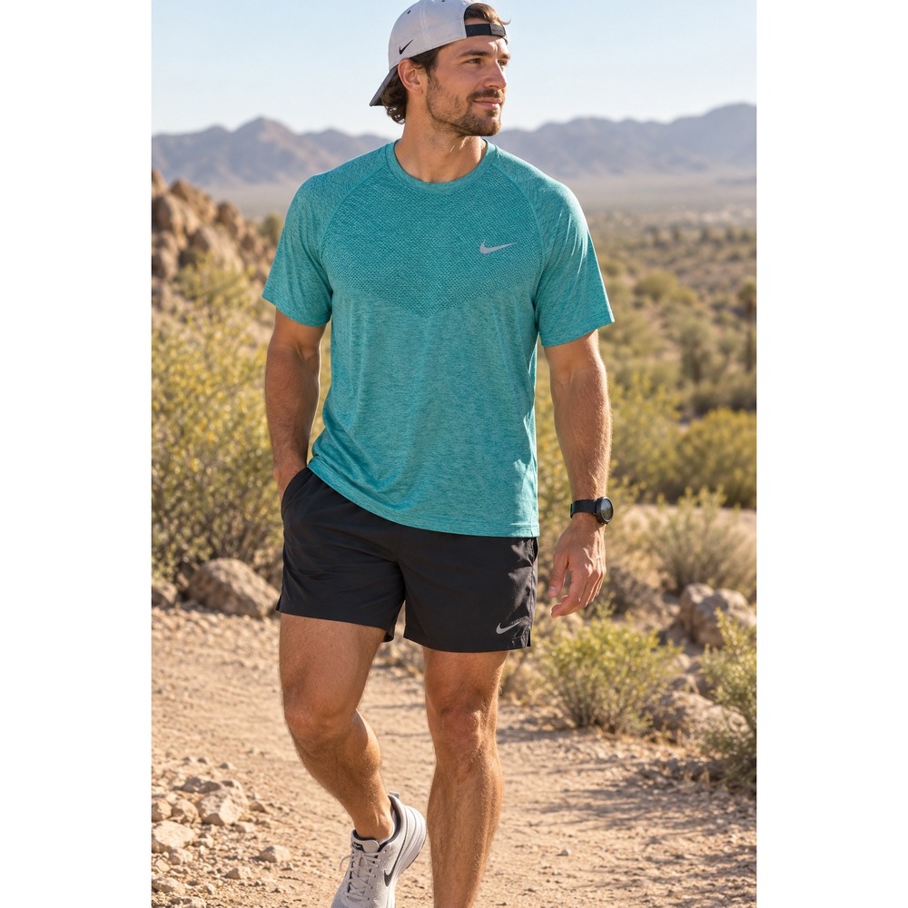 Nike Running Dri-FIT Knit Short Sleeve Shirt Teal Heather Mens Large
